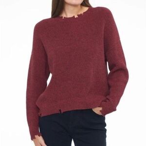 Pistola Eva Distressed Cotton Crew Neck Pullover Sweater in Cherry Black Marl